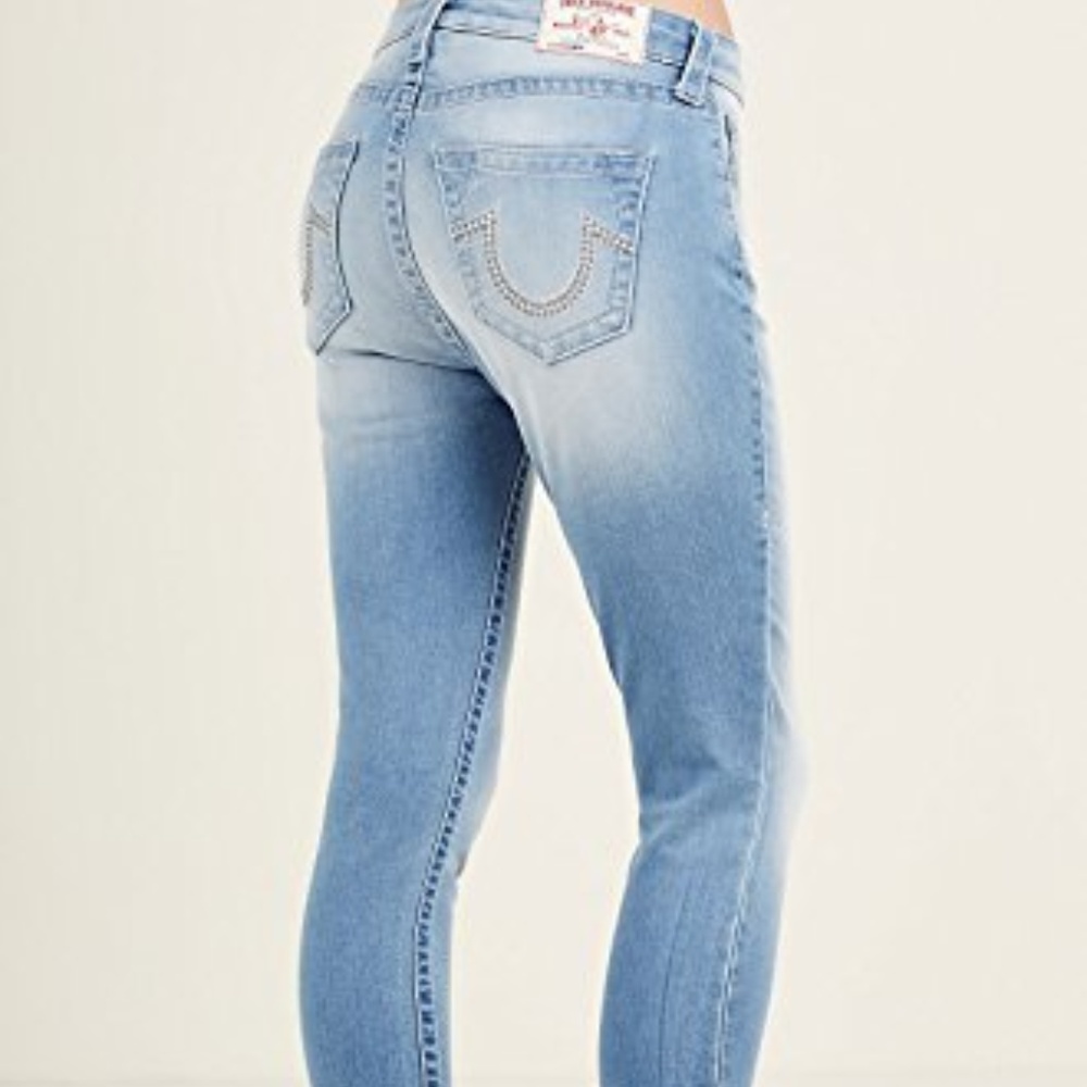 NWT TRUE RELIGION CURVY SKINNY CAPRI STUDDED LOGO - Picture 7 of 8